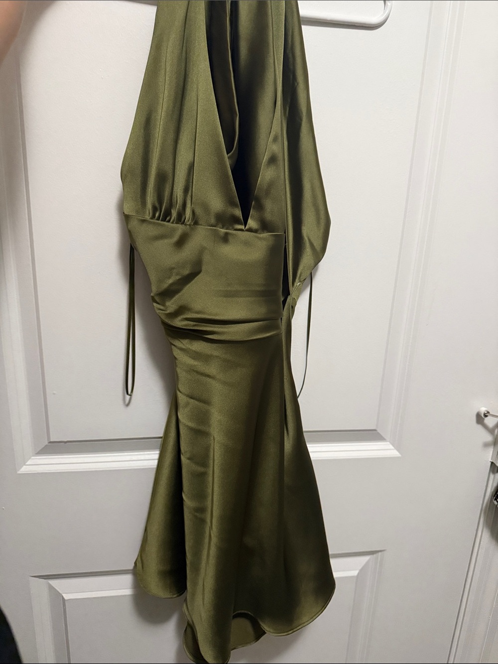 Zara Olive Green Satin Halter Maxi Dress